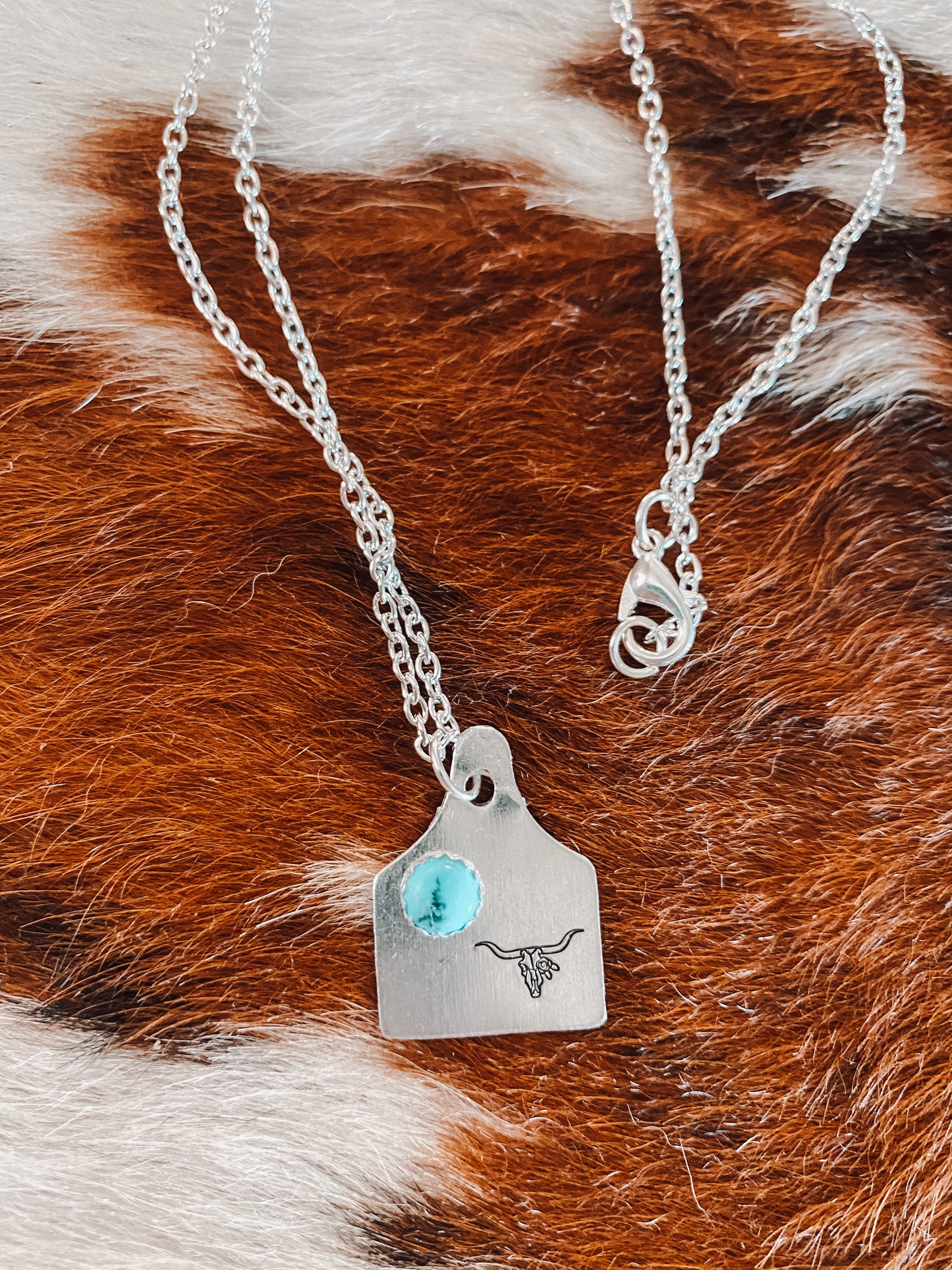 Tough as Turquoise Ear Tag Necklace